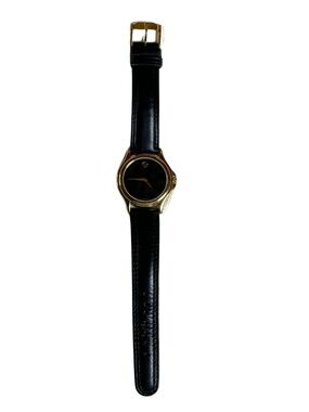 MOVADO Swiss Quartz Museum Dial Watch Black Face Gold Tone Leather Band